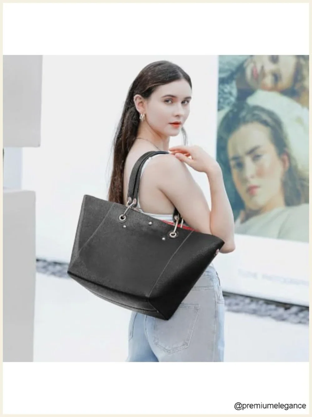 Large Work Tote Bag Waterproof Vegan Leather Handbag Big Bucket Purses